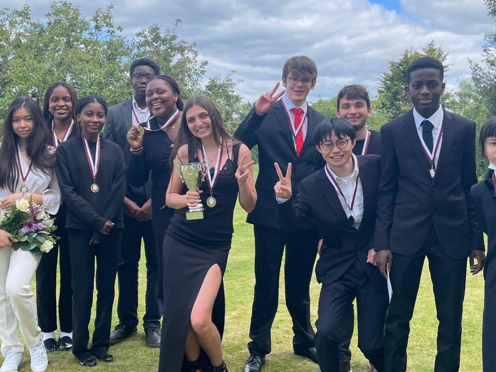 students with their awards from speech day